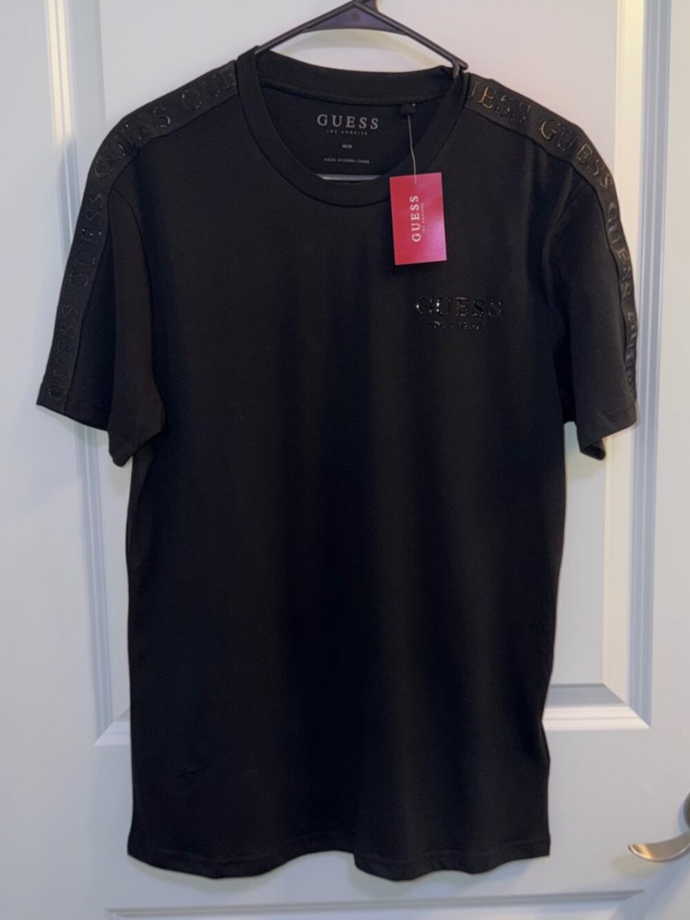 Guess Paxx Ian Tape Crew T-Shirt Mens Jet Black Logo Tape Tee T6GI54K8502 M